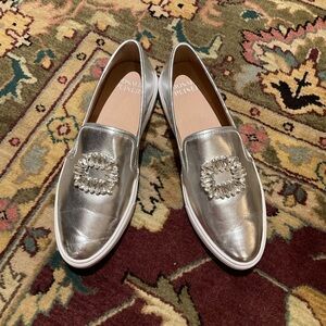 Donald Pliner Rhinestone Accented Silver Slip Ons sz 8.5